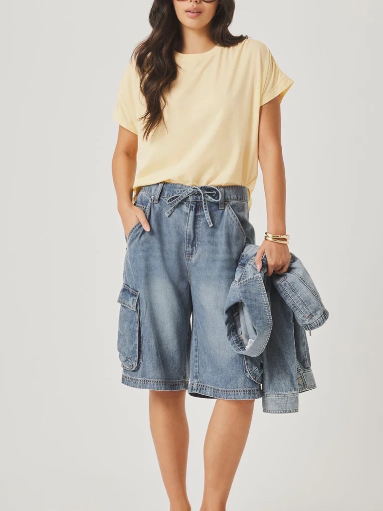 Splendid Lounge Denim Cargo Short In Indigo Size Xs